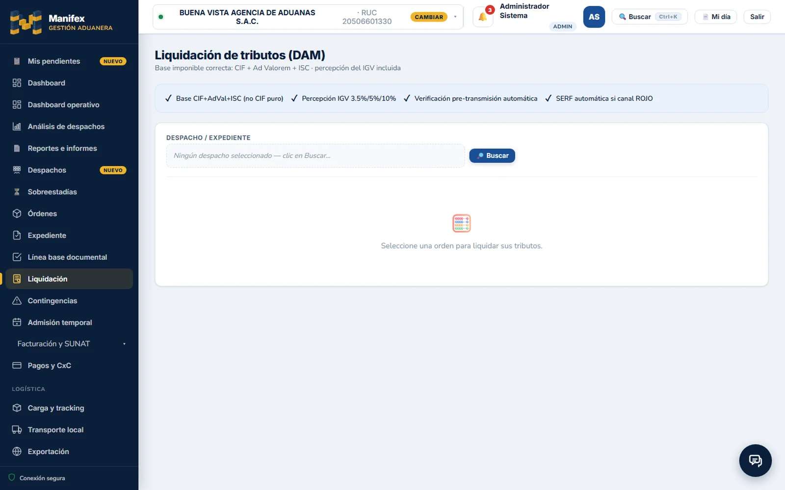 Manifex — Liquidación de tributos