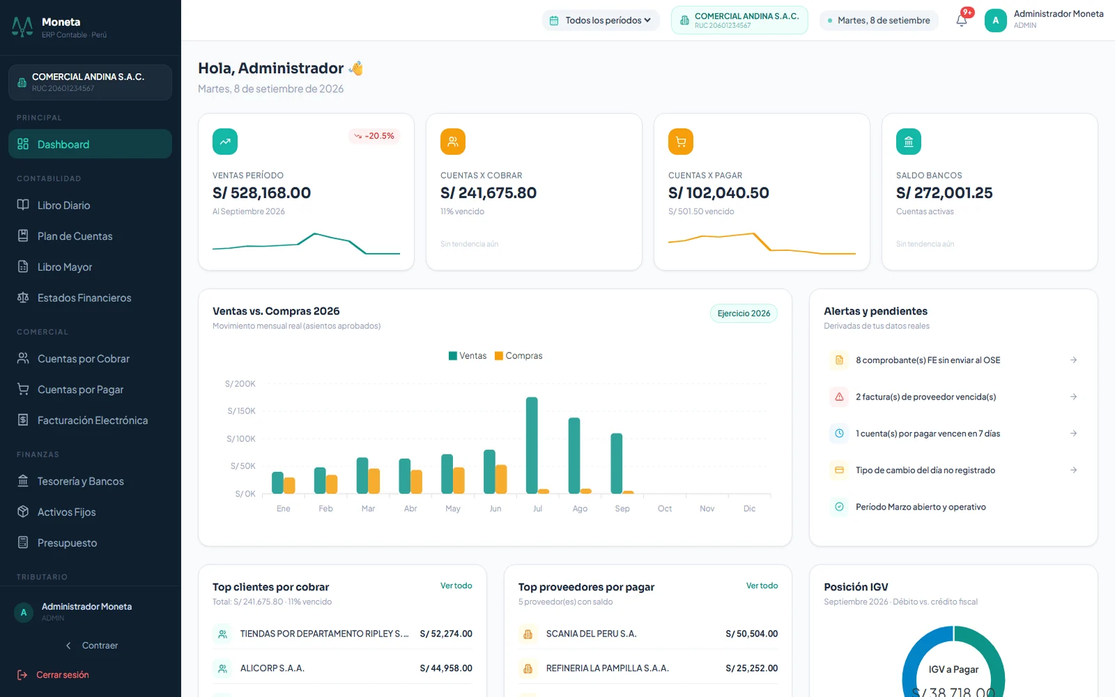 Moneta — Panel financiero