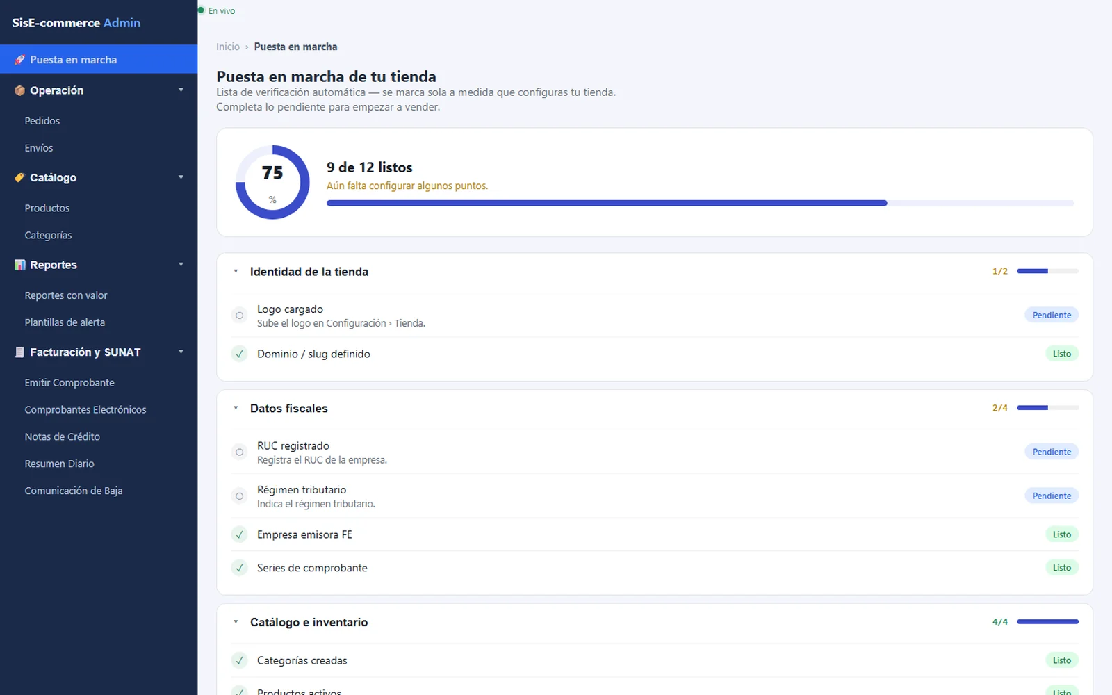 Pasarela — Inicio