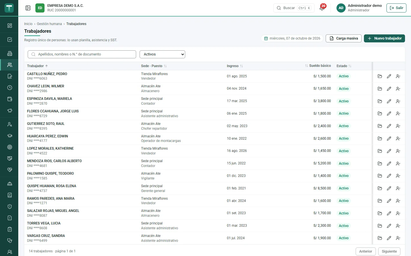 Talentum ERP — Trabajadores
